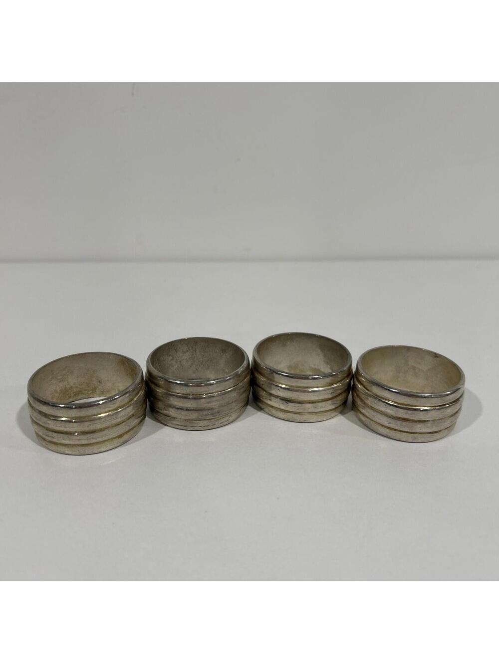 Metal Silver-Tone Beveled Rings Napkin Rings Set of 4